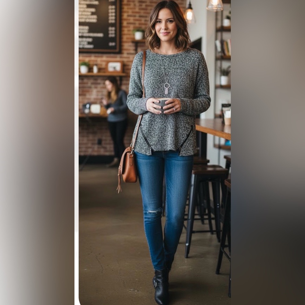 Kensie Black and White Crew Neck Sweater